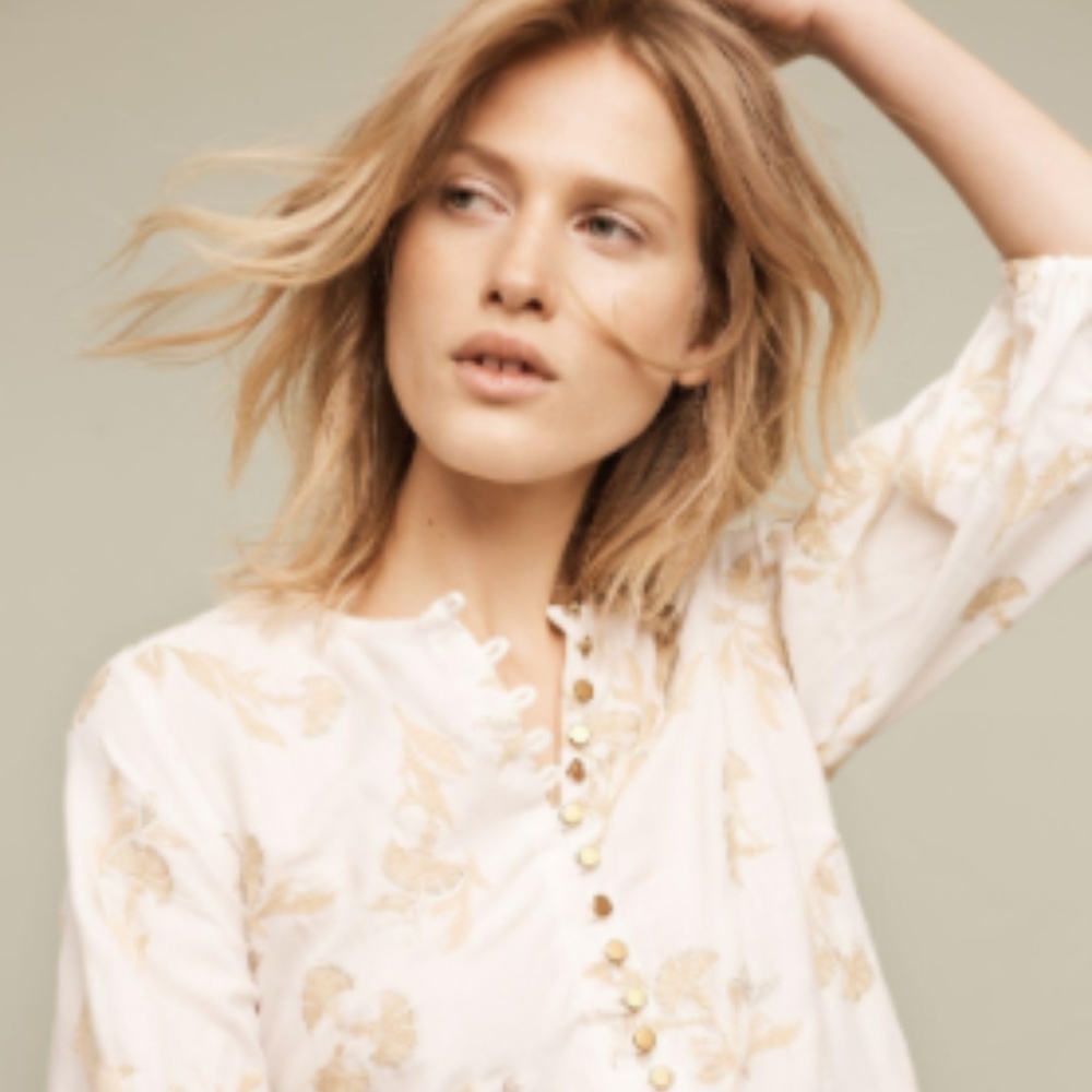 Anthropologie Atley Peasant Top WHITE